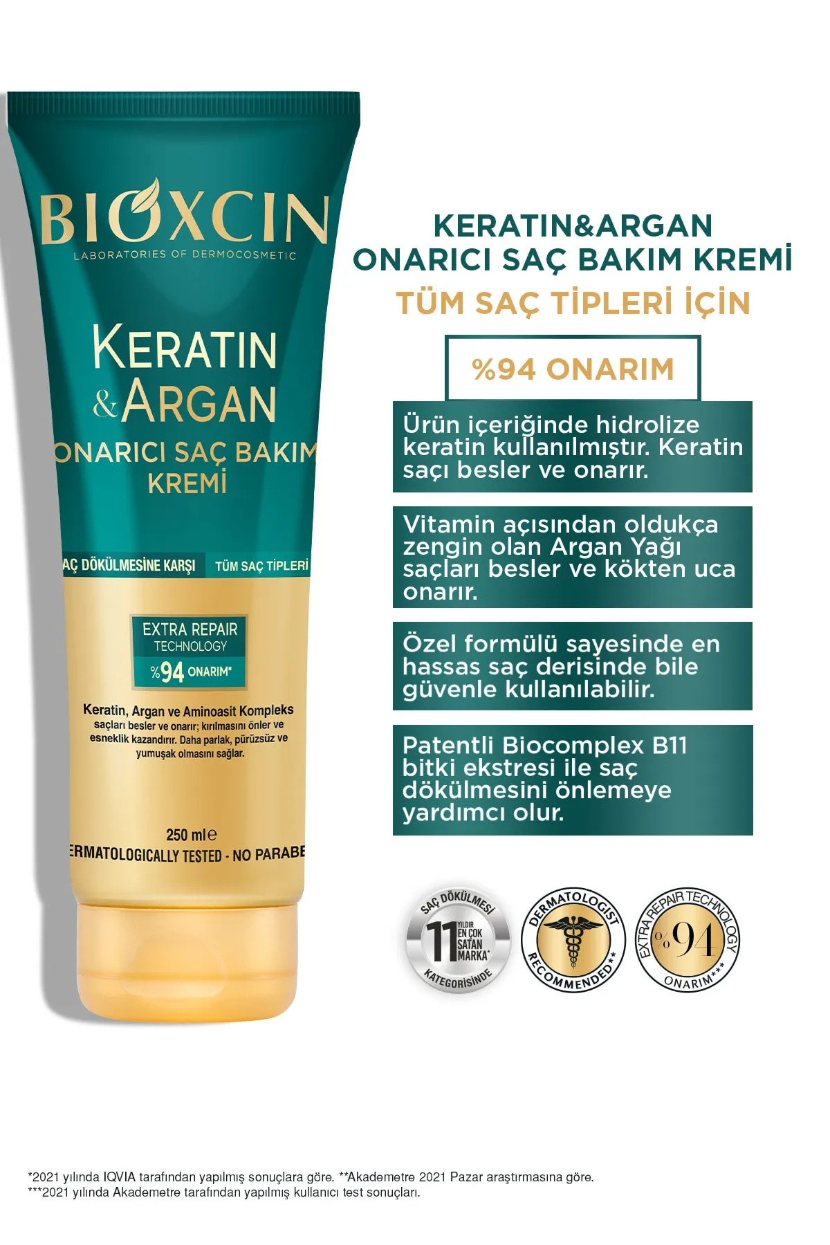 Bioxcin Saç Bakım Kremi Onarıcı Keratin & Argan 250 ml - 2