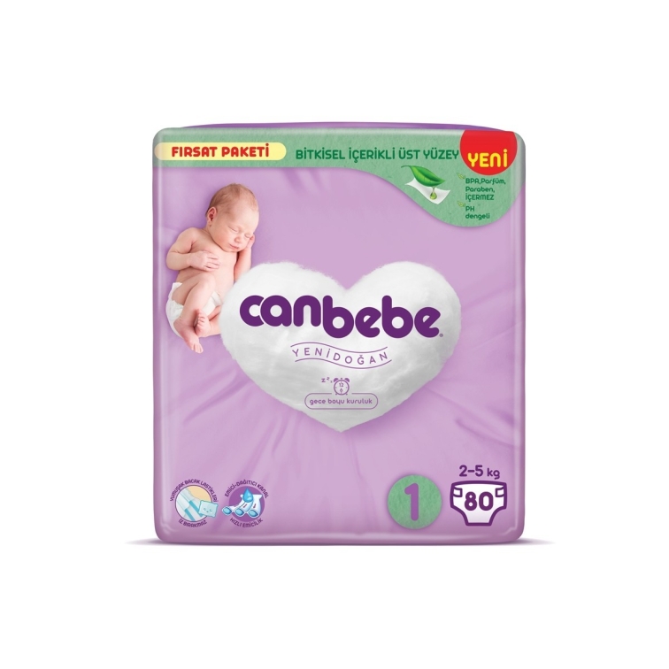 Canbebe Bebek Bezi Beden:1 (2-5Kg) Yeni Doğan 80 Adet Fırsat Pk - 1