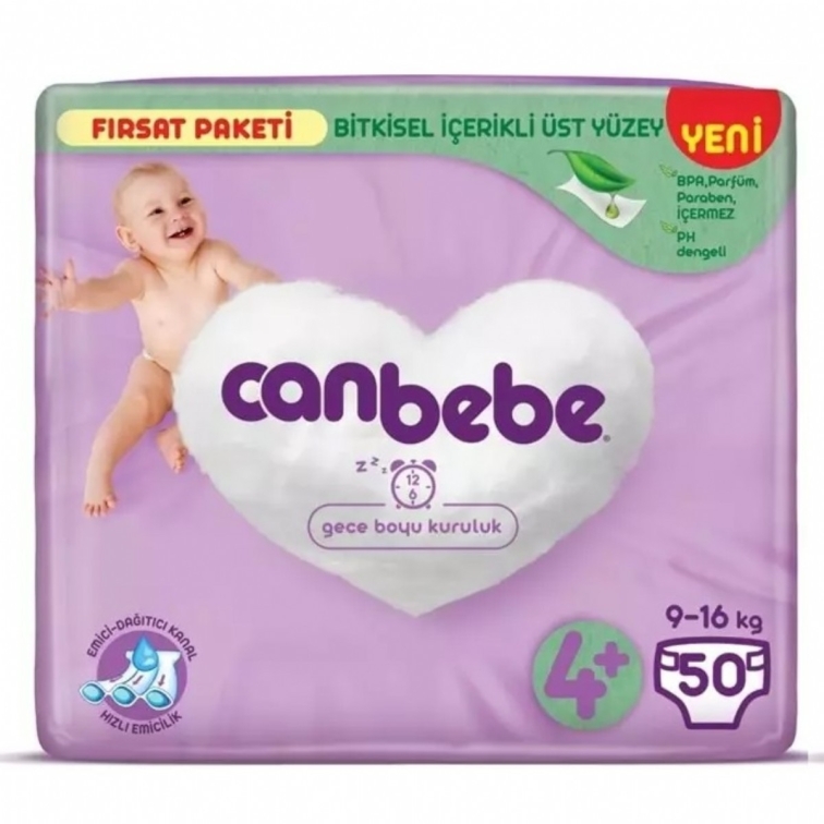 Canbebe Bebek Bezi Beden:4+ (9-16Kg) Maxi Plus 50 Adet Fırsat Pk - 1