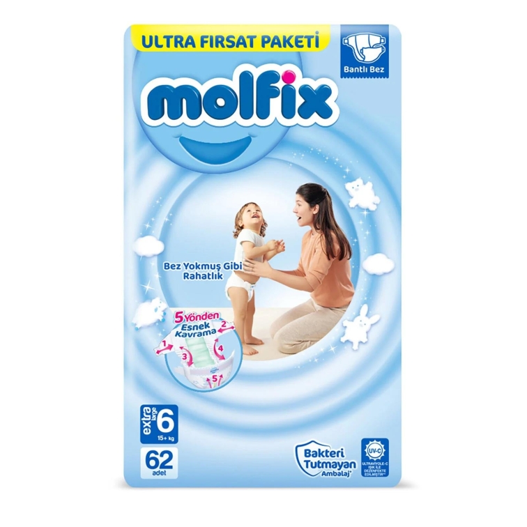 Molfix Bebek Bezi Ultra Fırsat Paketi 6 Beden 15+ Kg 62 Adet - 1