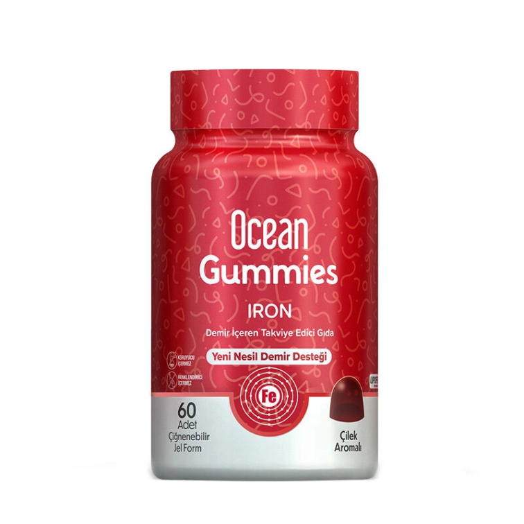 Orzax Ocean Gummies Iron Demir İçeren Takviye Edici Gıda 60 Adet Çİğnenebilir Jel Form - 1