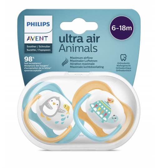 Philips Avent SCF080/70 Ultra Air Animals Emzik 6-18 Ay Erkek 2'li - 1