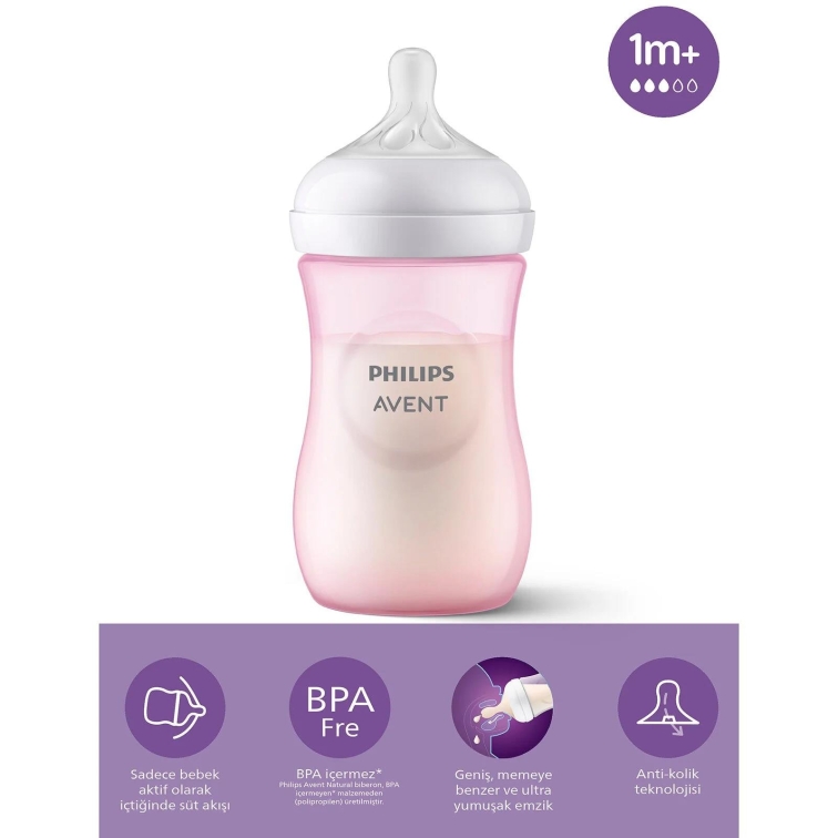 Philips Avent Doğal Tepkili Natural Response PP Biberon 260ml 1+ Ay Pembe - 1