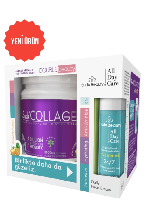 Suda Collagen Double Beauty (Ananas Aromalı Kolajen 300 gr & Suda Beauty All Day Care Yüz Kremi 50ml) - 1